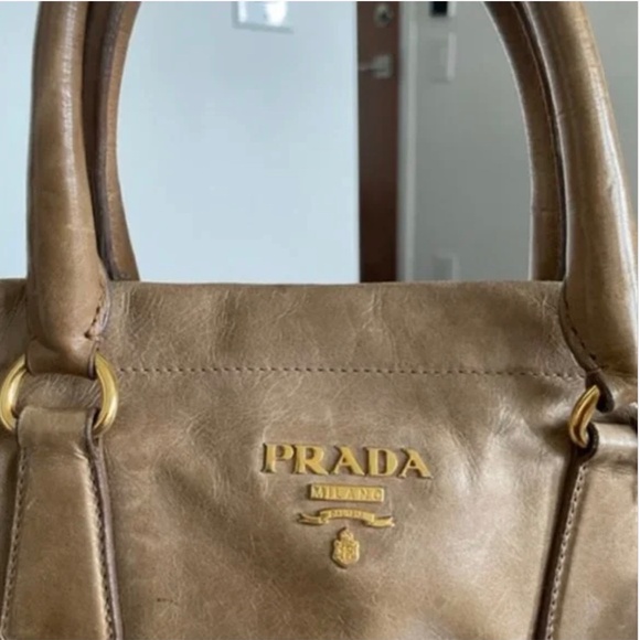 Prada Caramel Beige Lambskin Handbag with Gold Hardware (100% Authentic) - Picture 3 of 6